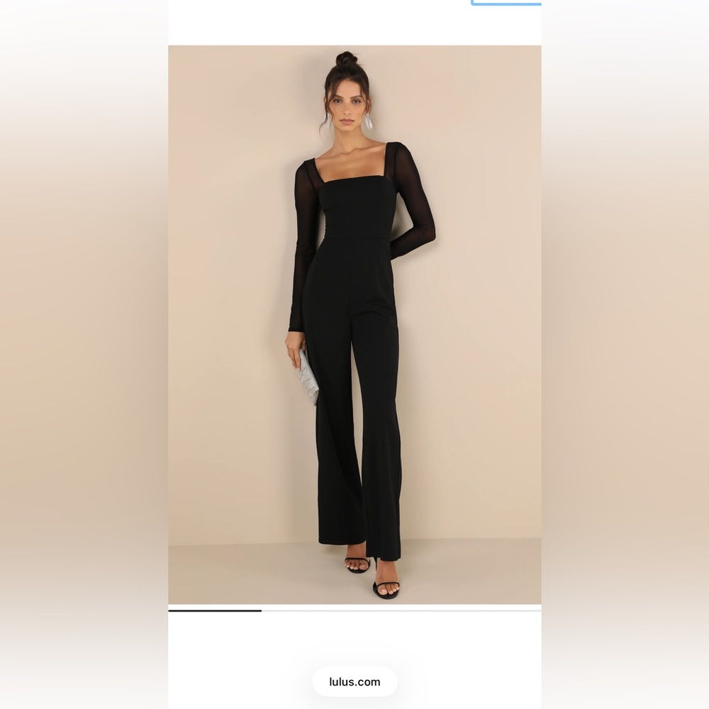 Lulus Lovingly Yours Black Mesh Long Sleeve Jumpsuit Size Small